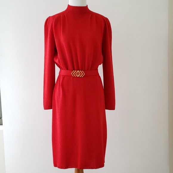 St. John Dresses & Skirts - Vtg St. John for Saks sz4 red LS belted knit dress